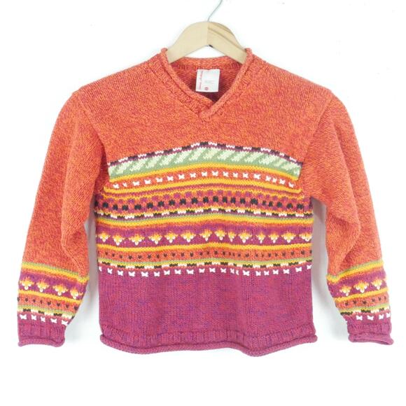 Hanna Andersson Other - Hanna Andersson 120 6 7 Sweater 100% Cotton Roll Neck Fair Isle Knit Multicolor